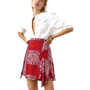 NWT! Anthropologie Red/White Embroidered Ruffle Mini Skirt 6 Asymmetrical Hem